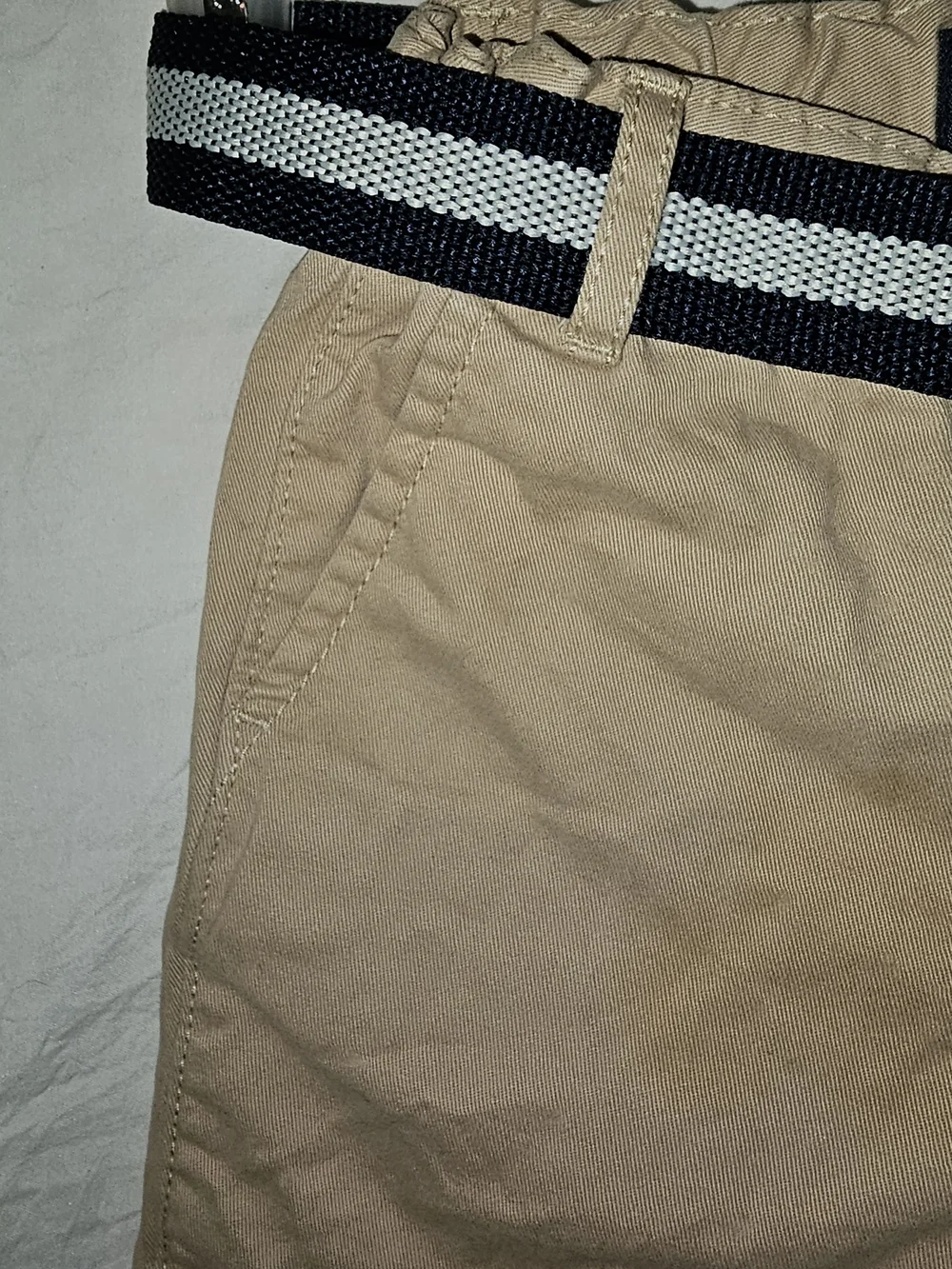 The Children's Place Tan Flat-Front Shorts with Black & White Stripe Belt